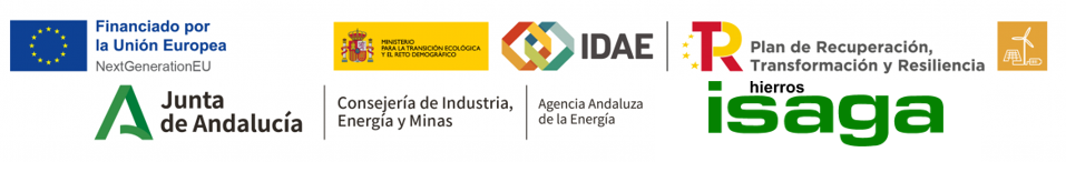 Logos Unión Europea, NextGenerationEU, IDAE, Junta de Andalucía y Plan de Recuperación, Transformación y Resiliencia